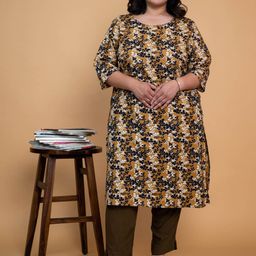 GATIM Plus Size Floral Printed Pure Cotton Straight Kurta-41