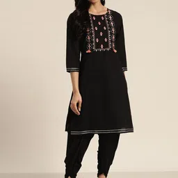 Sangria Women Black & Peach-Coloured Cotton Embroidered Straight Kurta with Dhoti Pants-image-15
