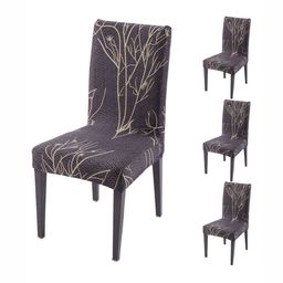 HOKIPO Brown & Beige 4 Pieces Floral Printed Stretchable Chair Covers-image-10