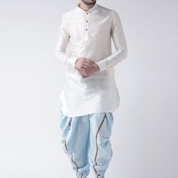 DEYANN Men Off-White & Blue Solid Kurta with Patiala-picture-12