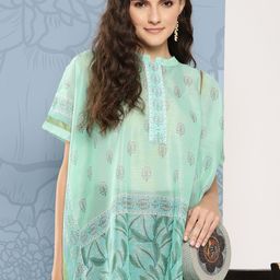 Yufta Printed Mandarin Collar Ethnic Chanderi Cotton Kaftan Longline Top-picture-46