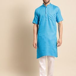 RAJUBHAI HARGOVINDAS Men Blue Pastels Kurta-image-50
