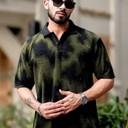 Maniac Men Dyed Polo Collar Cotton Oversized T-Shirt-image-8