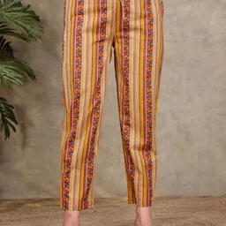 Aramya Women Striped Straight-Fit Cotton Mid-Rise Cigarette Trouser-image-92