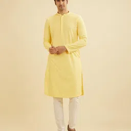 Manyavar Floral Chikankari Embroidered Mandarin Collar Straight Kurta With Pyjama-image-43