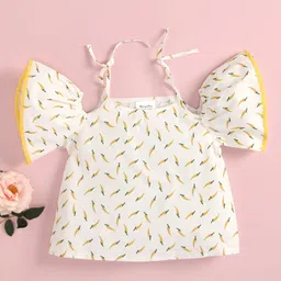 Kookie Kids Cold Shoulder Sleeves Printed Top - Yellow-picture-14