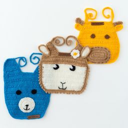 The Original Knit Soft & Gentle pack Of 3 Animal Design Bibs - Yellow Blue Beige-picture-19