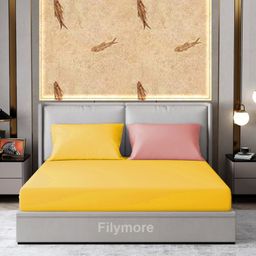 Filymore Plain Solid Double Bedsheet  Made with Pure Microfiber with 2 Pillow Covers  - Yellow & Pink-30
