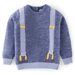 Babyhug 100% Cotton Knit Full Sleeves Sweater with Suspender Design - Blue-image-8