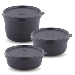 Attro Set of 3 Micron Stainless Steel Double Wall Storage Containers Airtight & Leak Proof Containers Lunch Box- Black-image-36