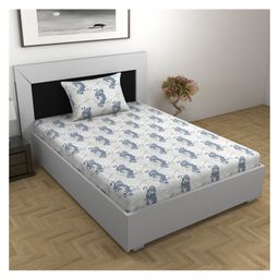 Divine Casa Prism King Size Bed 100% Cotton 144 TC King Bedsheet and 2 Pillow Cover - Cement Blue-image-78