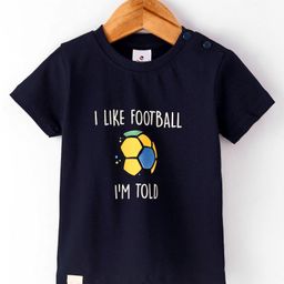 OLLYPOP Sinker Cotton Knit Half Sleeves T-Shirt with Text & Ball Print - Navy Blue-picture-7