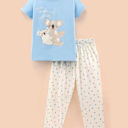 Lazy Bones Sinker Half Sleeves Night Suit with Koala Print - Waterfall Blue-image-10
