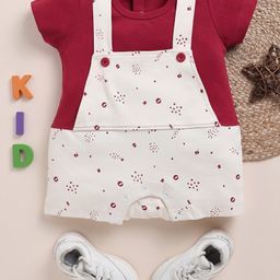 TOONYPORT Abstract Printed Dungaree With Half Sleeves Solid Tee - Red-image-24