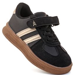 Pine Kids Sneaker with Velcro Closure With Striped Design - Black-image-35