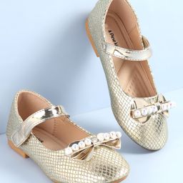Pine Kids Ballerinas with Velcro Closure Pearl Applique - Golden-image-48
