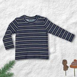 Pranava 100% Organic Cotton Full Sleeves Striped Tee - Blue Black & White-picture-14