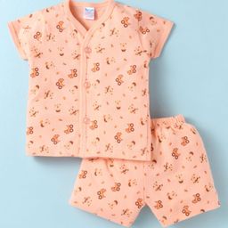 Tango Single Jersey Knit Half Sleeves Shorts Night Suit With Teddy Bear Print - Orange-image-79