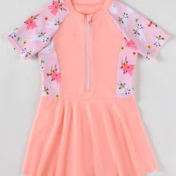 Pine Kids Half Raglan Sleeves Frock Swimsuit With Animal Print - Peach-picture-17