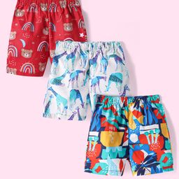 Babyhug Poplin Woven Above Knee Length Boxers With Animal & Tropical Print Pack Of 3 - Red Grey & Navy Blue-image-16