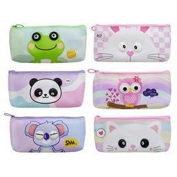 Asera Cartoon Printed Pencil Pouch for Kids/Students Faux Leather Pencil Case Storage Pouch Travel Pouch with Big Cute Eyes and Zipper Closer Eyes Pencil Holder Return Gift for Kids (6 Pcs)-picture-0