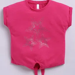 giniekids Cotton Blend Sleeveless Stars Stone Embellished Crop Top - Rani Pink-picture-47