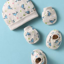 Ben Benny Interlock Knit Cap Mittens & Booties Set With Dolphin Print White - Diameter 10 cm-0