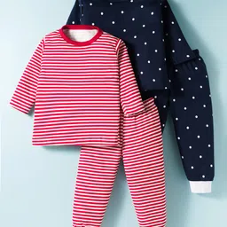 Kidi Wav Pack Of 2 Full Sleeves Striped & Polka Dots Printed Tees & Joggers Set - Multi Colour-picture-7