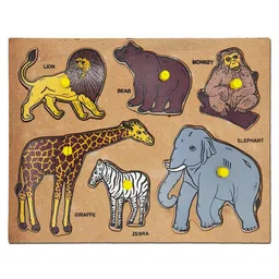 Kids Mandi Wooden Puzzle Learning Educational Board with Knobs for Above 3 Years, (6 Wild Animals) - Multicolor-picture-45