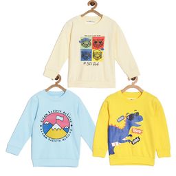 The Mom Store Cotton Blend Knit Pack Of 3 Full Sleeves Dinosaur & Typography Printed Light Winter Sweatshirts - Multi Colour-picture-19