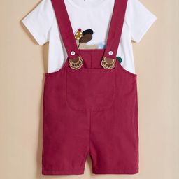 Hopscotch Kids White & Red Puppy Applique T-shirt & Dungaree Set-picture-24