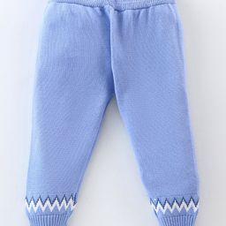 ToffyHouse CottonKnitted Full Raglan Sleeves Front Open Sweater Set With Argyle Design - Sky Blue image 4