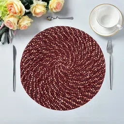 Kuber Industries Maroon Round Stain Resistant Table Placemats-50