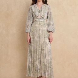 RAREISM Women Print Bishop Sleeve Fit & Flare Maxi Dress-image-61