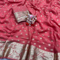 PAYAL CREATION Ethnic Motifs Zari Pure Georgette Saree-image-64
