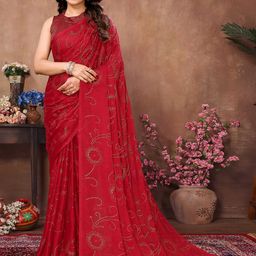 DIVASTRI Embellished Beads and Stones Satin Saree-image-49