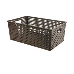 Go Hooked Multipurpose Plastic Storage Basket for Cosmetics Office Fruit Vegetable Bathroom Stationary | Small Fruit Tray Storage Basket Brown-72