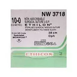Ethicon 38 cm 10-0 USP Black Ethilon Black Monofilament Spatulated Micro-Point Suture NW3718 Pack of 12 Pcs-picture-40