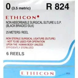 Ethicon 25 m Black Black Braided Silk Suture R824 Pack of 6 Pcs-21