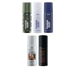 RIYA Black Rock ThunderHeart Green White Blue Bindas Grey Set Of 5 Deodorant-40ml Each-34
