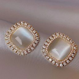 M55 Gold-Plated Artificial Stones Studded Square Shaped Korean Studs-4