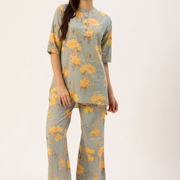 Clt.s Floral Printed Kurta & Palazzo Pure Cotton Night Suit-image-24