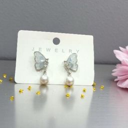 CIKIT Artificial Stones Studded & Pearls Beaded Enamelled Butterfly Shaped Drop Earrings-image-83