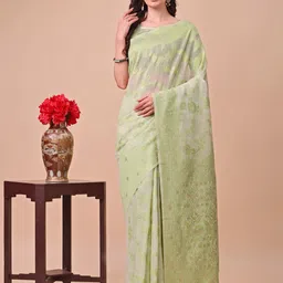 Panzora Women Woven Design Cotton Blend Celebrity Saree-image-4