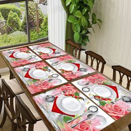 Aura 6Pcs White & Pink Printed Table Placemats-13