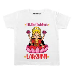 KNITROOT Diwali Theme Half Sleeves Little Goddess Print Tee - White-picture-38