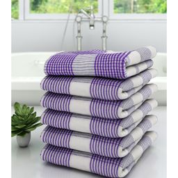 Athom Living 100% Premium Cotton Bath Towel Pin Stripes Print Pack Of 6 - Purple-image-42