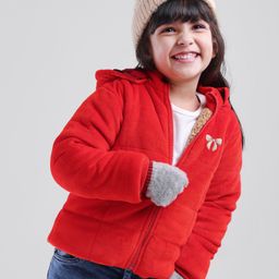 Babyoye Woven Full Sleeves Hooded Jacket Solid Colour Pattern- Red-28