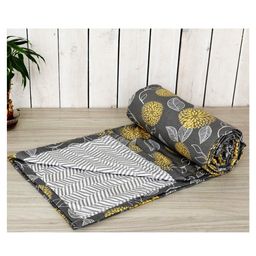 Trance Home Linen Pure Cotton Reversible Dohar Single Bed Size AC Blanket - Grey Yellow-5