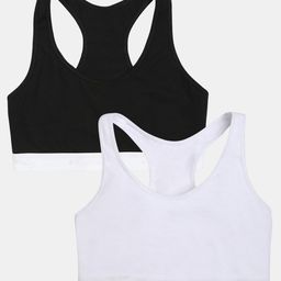 Sillysally Pack Of 2 Non Padded Non Wired Solid Training Bra - Black White-image-19